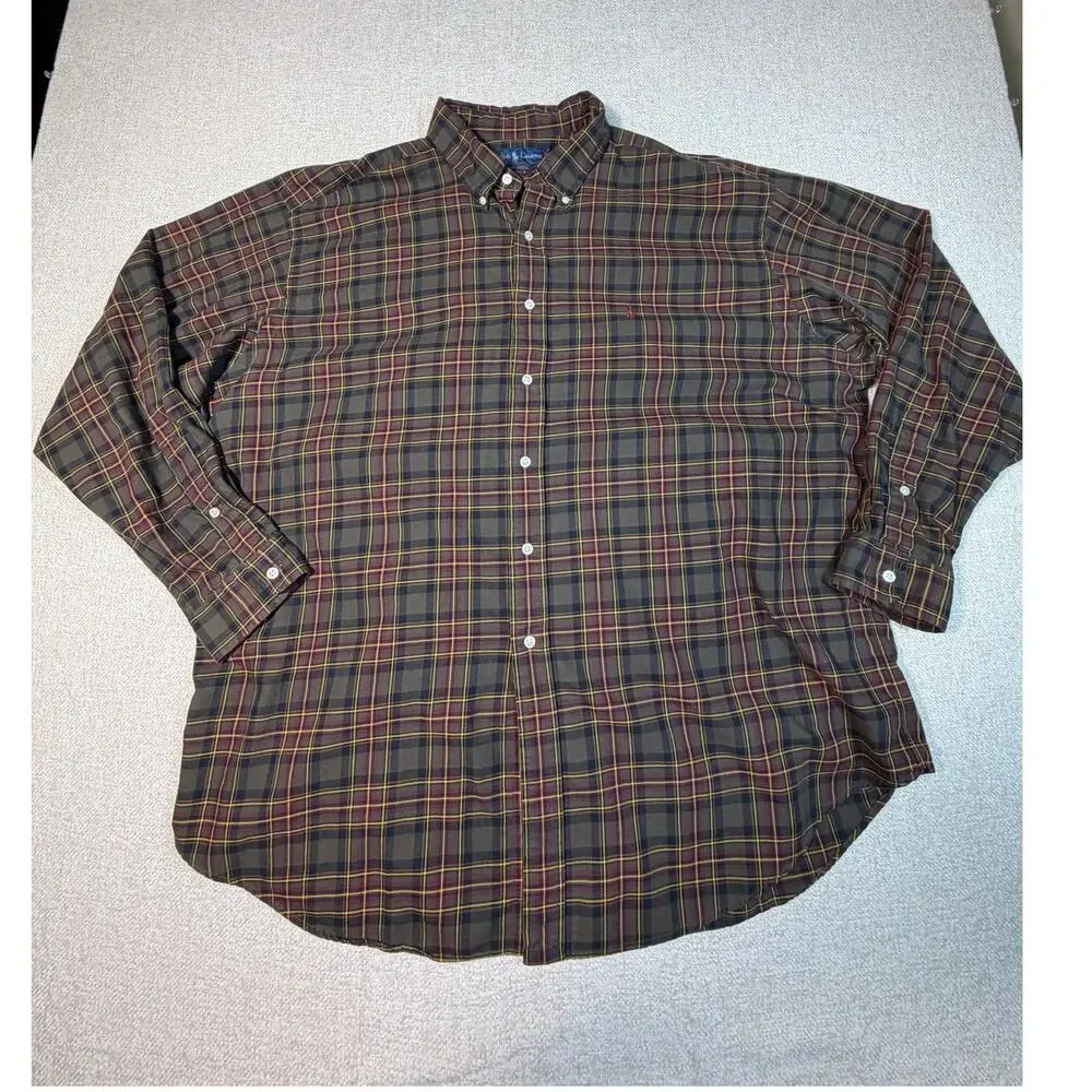 Ralph Lauren Men 2XL Brown Plaid Blake Long Sleeve Ivy League Casual Shirt